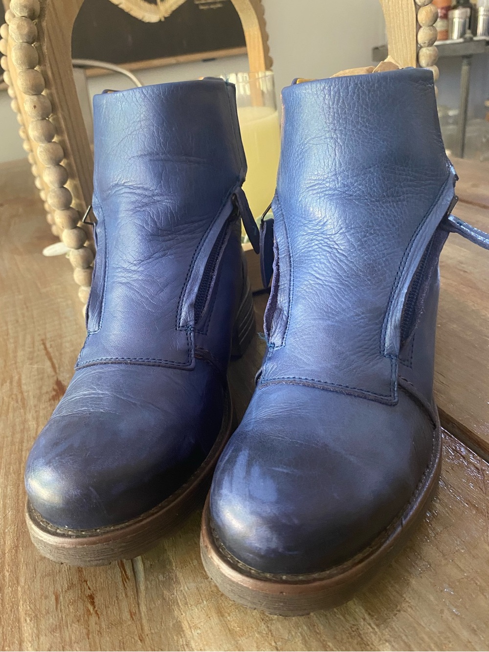 Jafa Leather Handmade Zip-Front Moto Combat Ankle Boots Womens 38 US 7-7.5 Blue - Picture 9 of 16